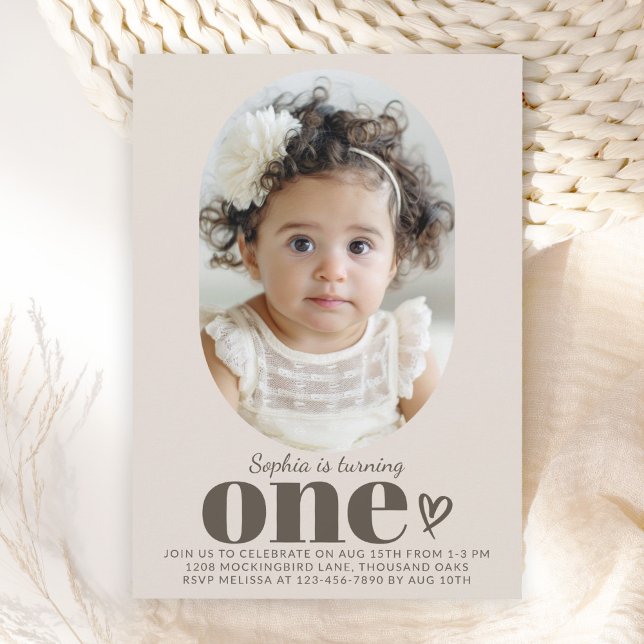 Convite Um primeiro aniversario de Foto Mínimo Moderno (Available as both printed and paperless digital download!)