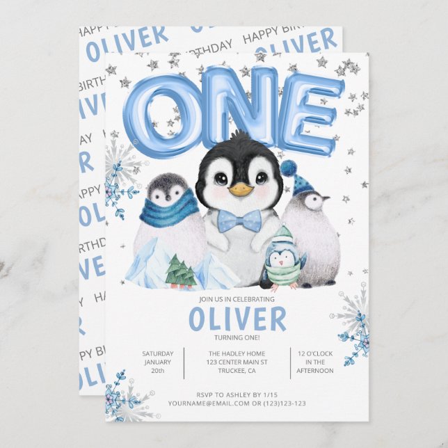 Convite UM primeiro aniversario de Inverno dos Pinguins (Frente/Verso)