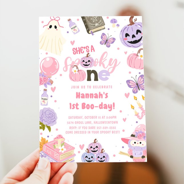 Convite Um primeiro aniversario Fantasma de Bebê Cute no D (Criador carregado)