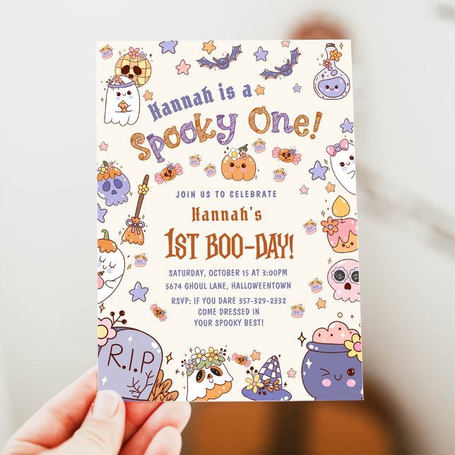 Convite Um primeiro aniversario Fantasma de Bebê Cute no D (Criador carregado)