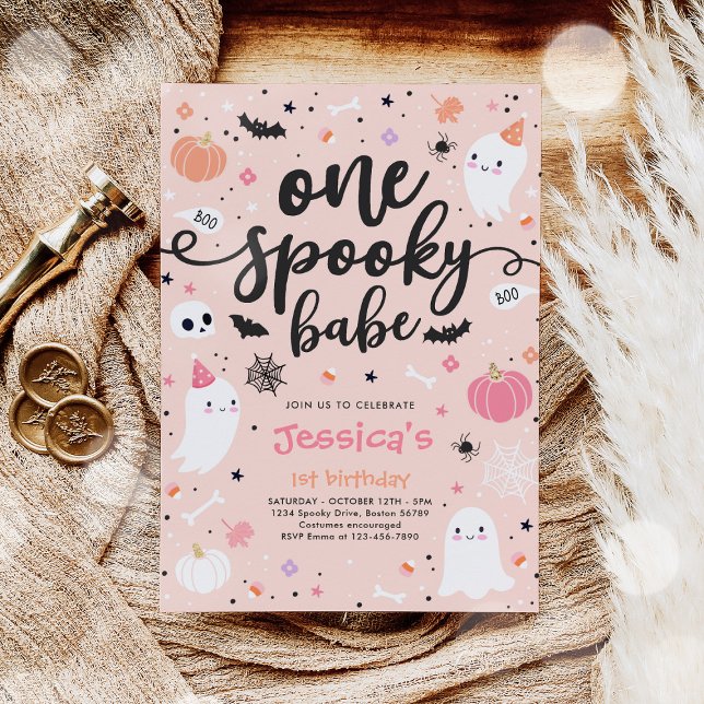 Convite Um primeiro aniversario Fantasma de Bebê Cute no D (Criador carregado)