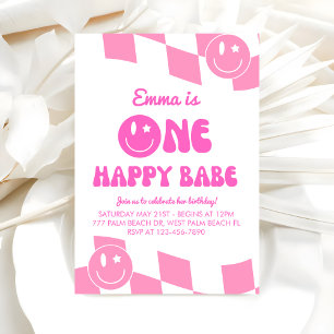 Convite Um primeiro aniversario Feliz Babe Groovy