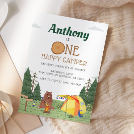Convite Um primeiro aniversario Feliz Camper Camper Campin