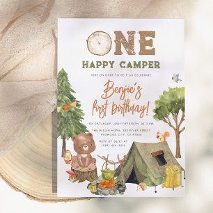 Convite Um primeiro aniversario Feliz de Camper Woodland B