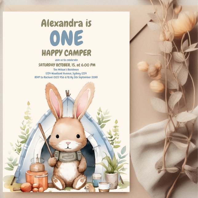 Convite Um primeiro aniversario Feliz de Camper Woodland R (Criador carregado)