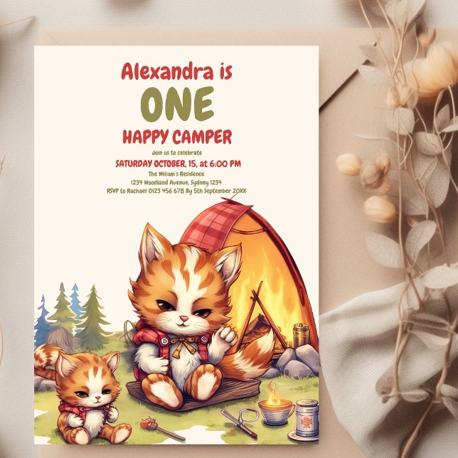 Convite Um primeiro aniversario Feliz de Madeira de Camper (Criador carregado)
