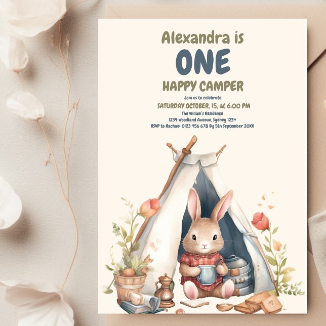 Convite Um primeiro aniversario Feliz de Madeira de Camper (Criador carregado)