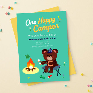 Convite Um Primeiro Aniversário Feliz para Camper