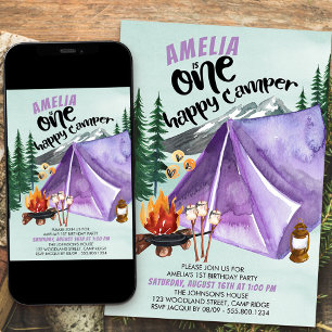 Convite Um primeiro aniversario Feliz para Meninas de Camp