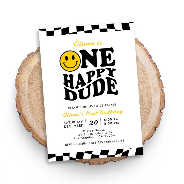 Convite Um primeiro aniversario Feliz, Wavy Preppy (Criador carregado)