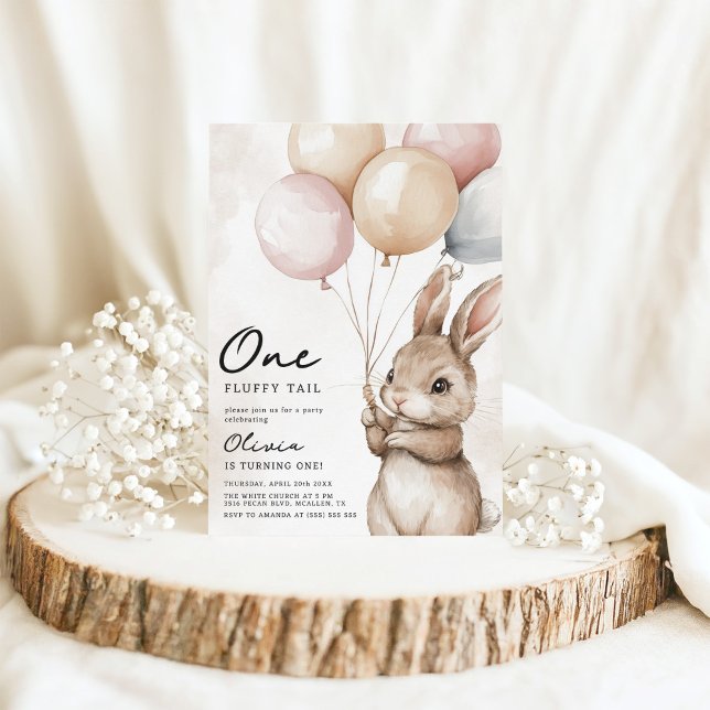 Convite Um primeiro aniversario Fluffy Tail Bunny (Criador carregado)