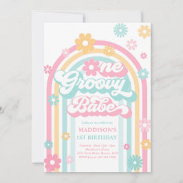 Convite Um primeiro aniversario Groovy Babe Boho Daisy Rai