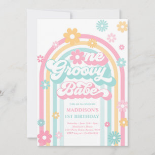 Convite Um primeiro aniversario Groovy Babe Boho Daisy Rai
