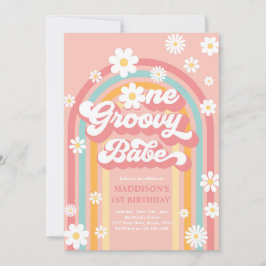 Convite Um primeiro aniversario Groovy Babe Boho Daisy Rai