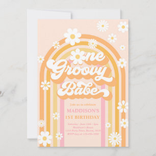 Convite Um primeiro aniversario Groovy Babe Boho Daisy Rai