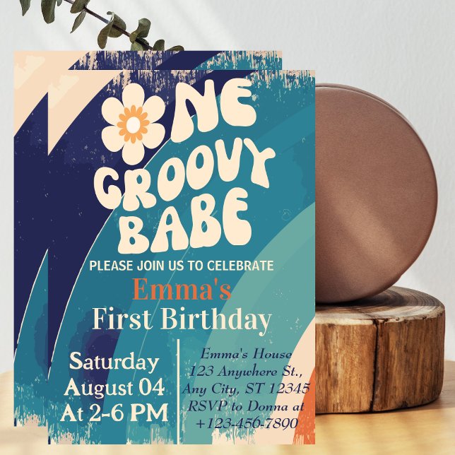 Convite Um primeiro aniversario Groovy Babe Groovy Uma Dai (Criador carregado)