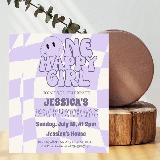 Convite Um primeiro aniversario Retro para Garota Feliz (Criador carregado)