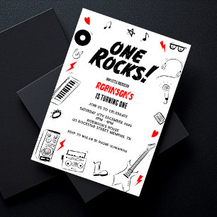Convite Um primeiro aniversario Rocks Black and White Rock