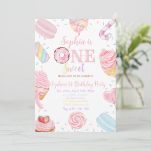 Convite Um primeiro aniversario rosa pastel de Rosquinha d