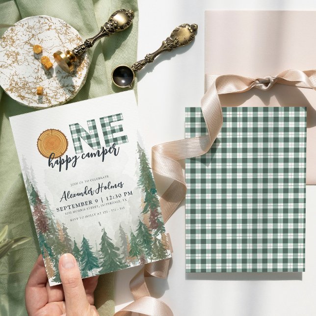 Convite Um primeiro aniversario Verde Feliz da Camper Sage (Criador carregado)