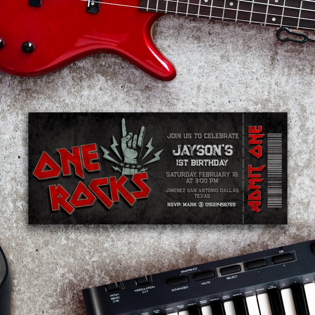 Convite Um Rochedo - Bilhete de primeiro aniversario (One Rocks Ticket Invitation)