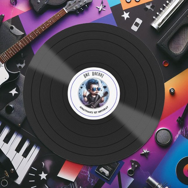 Convite "Um Rochedo!" Primeiro aniversario Vinyl Record Ro ("One Rocks!" Vinyl Record Rock Star 1st Birthday Invitation)