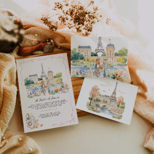 Convite Um Sabor de Paris Café Brunch em Aquarela France