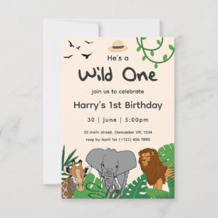 Convite Um Safari de Selvagens Animais para o 1º Aniversár
