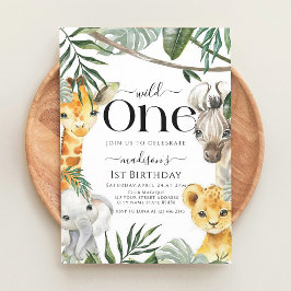 Convite Um Safari Selvagem de Aniversário de 1 Ano do Meni