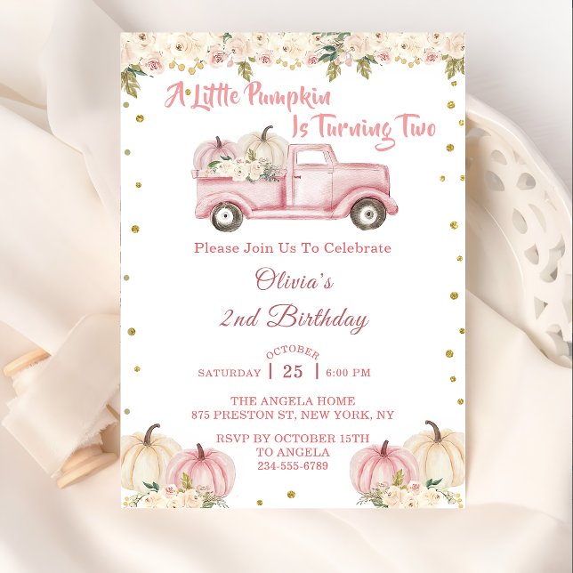 Convite Um segundo aniversário De Menina De Abóbora (Criador carregado)