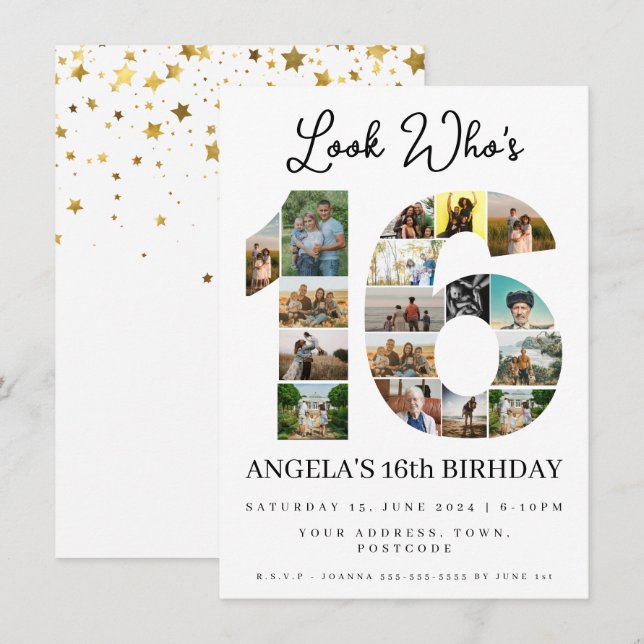 Convite Um simples olhar que é 16 anos de Colagem de Fotog (Frente/Verso)