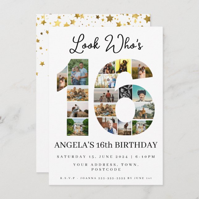 Convite Um simples olhar que é 16 anos de Colagem de Fotog (Frente/Verso)