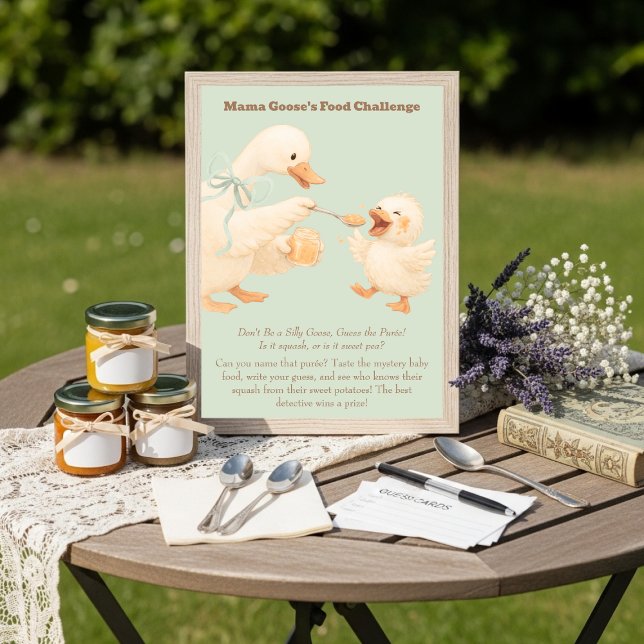 Convite Um Sinal de Jogo do Desafio de Comida para Bebê Go (A silly Goose Green Baby Food Challenge Game Sign )