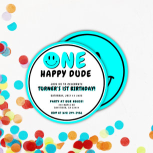Convite Um Smiley face de primeiro aniversario Feliz