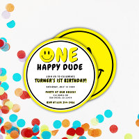 Um Smiley face de primeiro aniversario Feliz