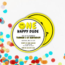 Um Smiley face de primeiro aniversario Feliz