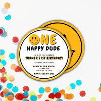 Um Smiley face de primeiro aniversario Feliz