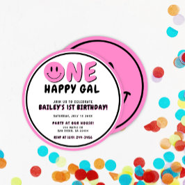 Convite Um Smiley face primeiro aniversario Gal Feliz