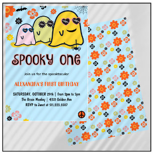 Convite Um Spooky Ghost Groovy Halloween 1º aniversário