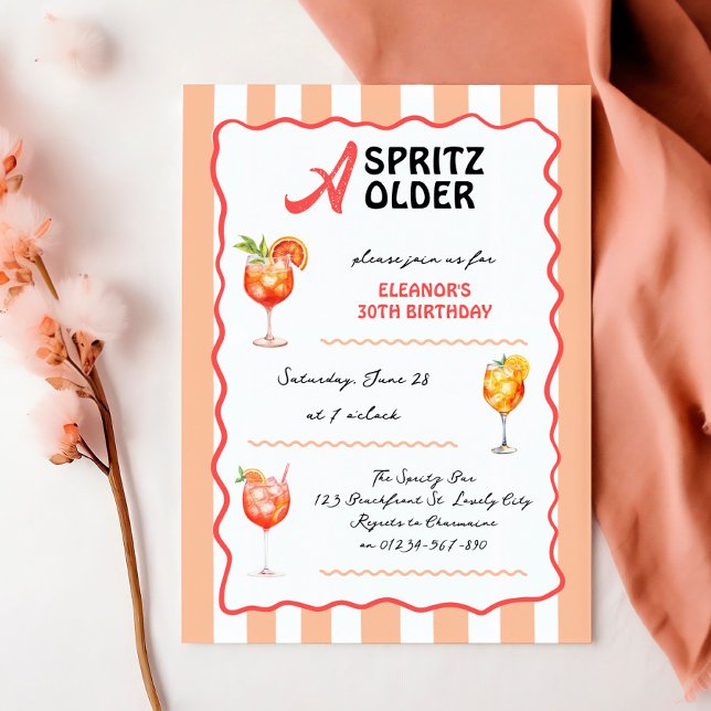 Convite Um Spritz para Qualquer Idade Festa de Aniversário (A Spritz Older - Aperol spritz themed summer cocktail party invitation - editable for any age)