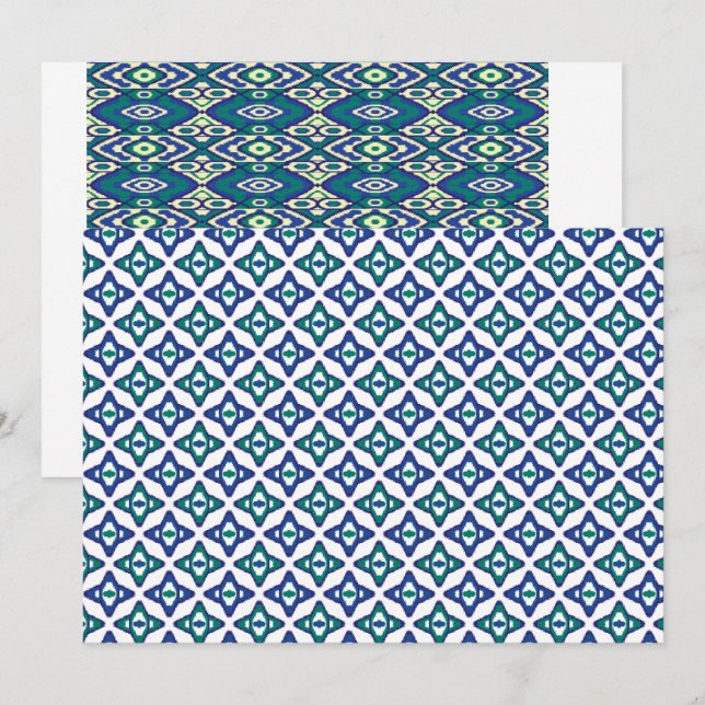 Convite Um tapete azul e branco simétrico com mo intricado (Frente/Verso)