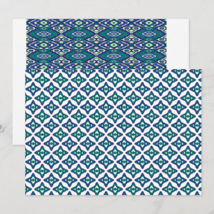 Convite Um tapete azul e branco simétrico com mo intricado