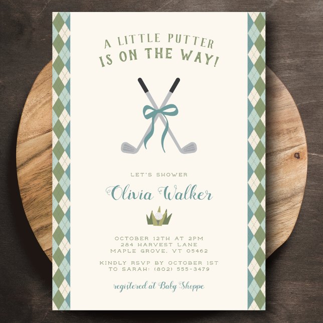 Convite Um Tema de Golfe Little Putter Prépa Azul Argyle M (Soft sage and blue, effortlessly chic.)