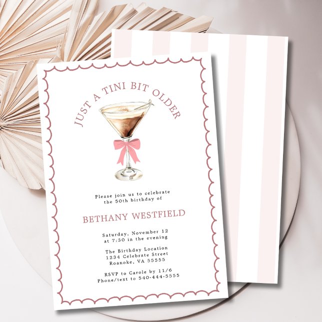 Convite Um Tini Bit Antigo Espresso Martini 50º Aniversári (A Tini Bit Older Espresso Martini 50th Birthday Party Invitation (Stripes))