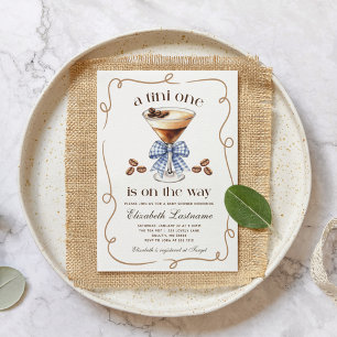 Convite Um Tini One Espresso Martini Laço Azul Chuveiro de