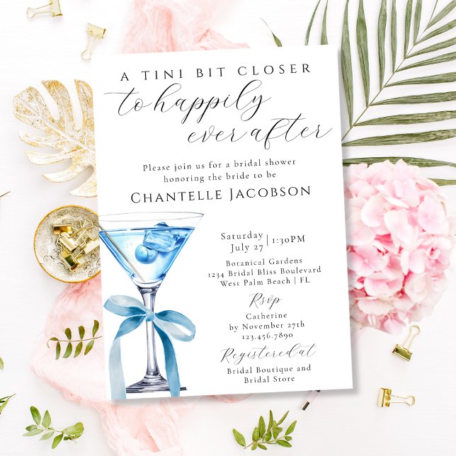Convite Um tiquinho mais perto Chic Blue Martini Chá de Be (Criador carregado)