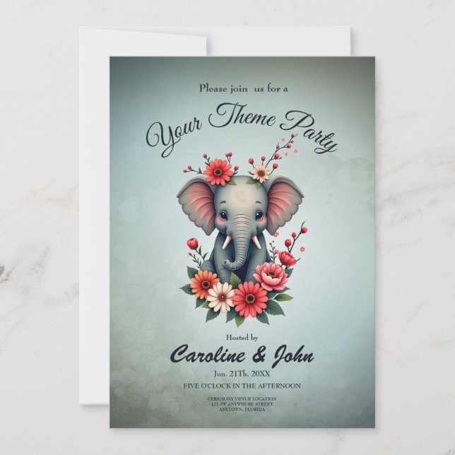 Convite Um toque do verão: O bebê elefante (Frente)