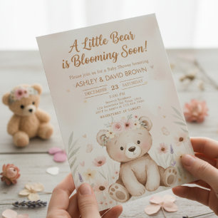 Convite um ursinho Chuveiro de Bebê Floral Neutro em Gêner