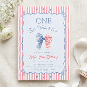 Convite Um Vermelho Branco & Fofo Aniversário de 1 Ano