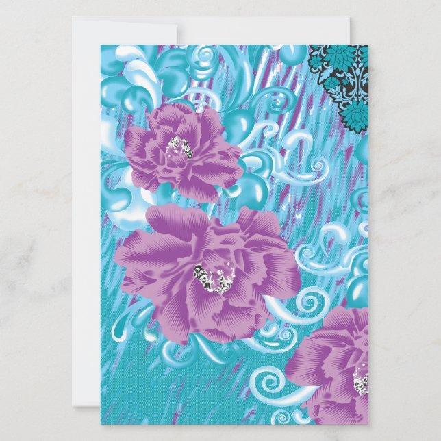 Convite Um vibrante design de tecido com roxo e turquesa (Frente)